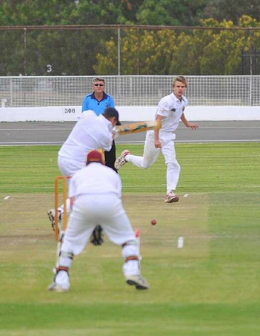 Sean Gaynor bowls for Lake Albert in the semi-final game between Lake Albert and St Michaels. Picture: Kieren L Tilly