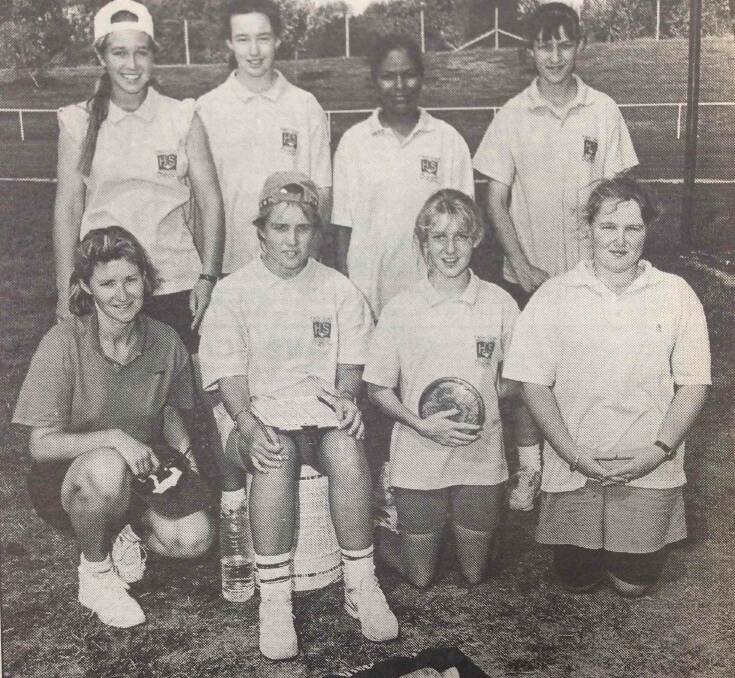 Discus throwers at the Mount Austin High School athletics carnival (back) Hayley Smithers, Lisa Moore, Susan Baksh, Belinda Smith, (front) coach Rowena Harding, Elizabeth Jolley, Tanya Cox and Melanie Fitzsimmons.