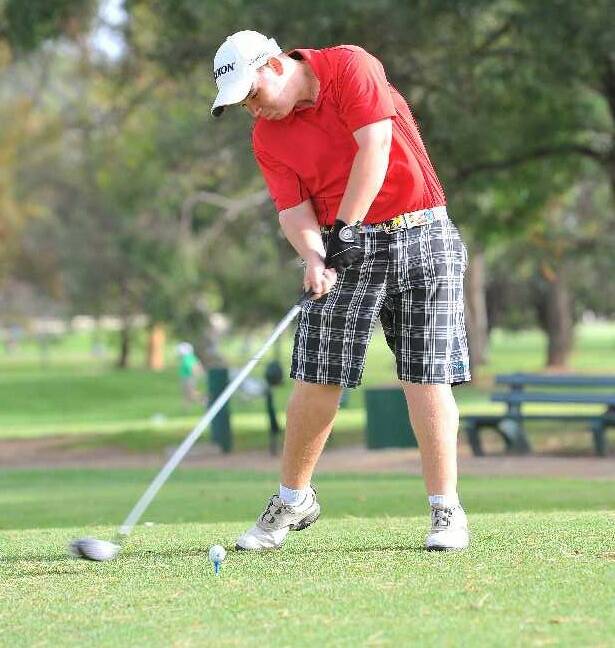 Angus McAllister, 16, from Pennant Hills about to tee off at the Wagga Country Club. Picture: Kieren L Tilly