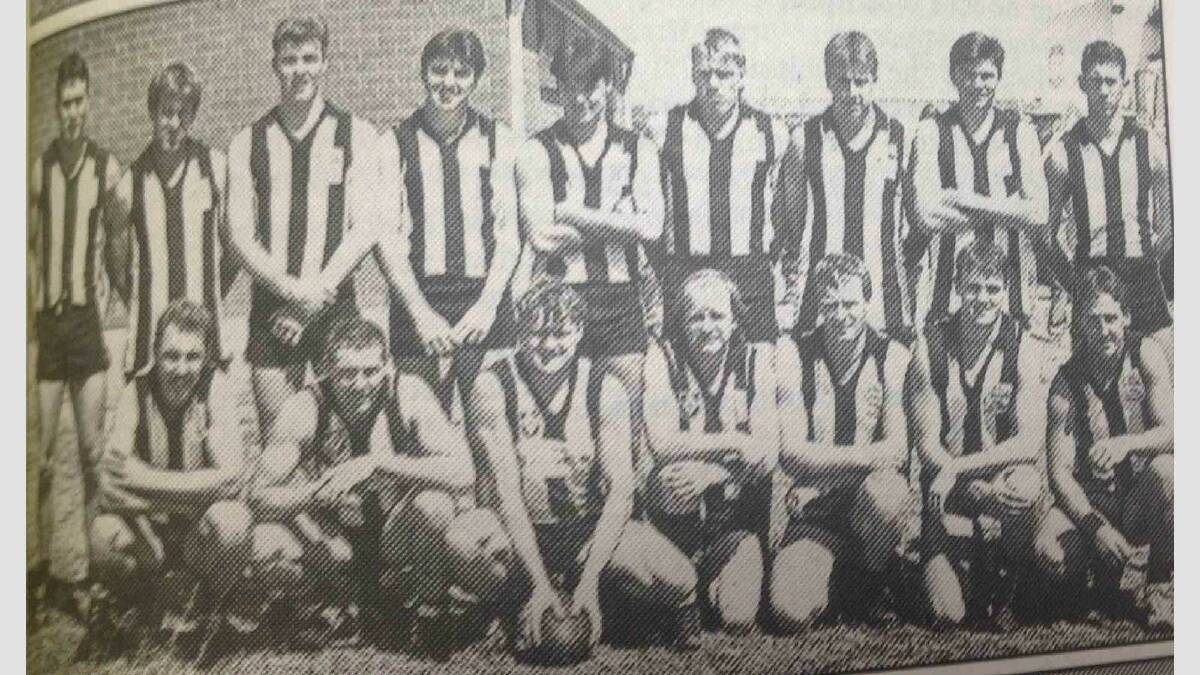 The Rock-Yerong Creek side for the Farrer League Elevens competition is (back) G Terlich, P Sculley, N Moore, P Hallam, J Poole, D Pocock, B Kohlhagen, A Terlich, S White, (front) J Bauer, B Mackinlay, T Ball, B Hannam, S Brown, P Blair and C Taylor.