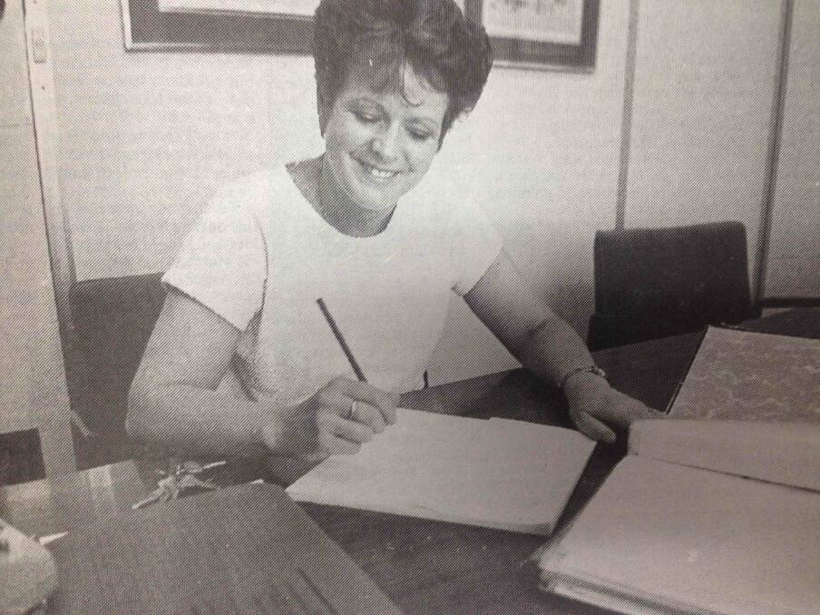 Yvonne Braid hard at work at 2WG. Mrs Braid was the 1993 Wagga Citizen of the Year.