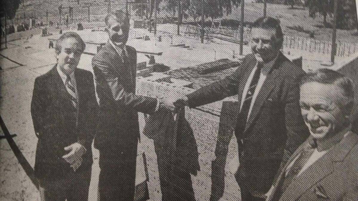 Peter Gissing, Richard Gibbs, councillor Bob Osbourne and architect Noel Wemyss on the site of the Tarcutta aged care hostel