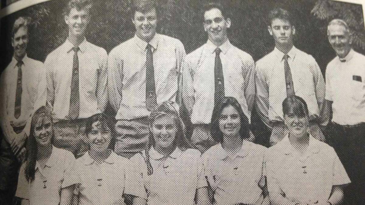 Trinity's Year 12 student council, standing with Principal Brother Carl Sherrin, are (back, from left) Damien Pleming, Matthew Bolton, Chris Williams, Julian Donnan, Michael Rhodes, (front, from left) Kate Sykes, Virginia Pattison, Rosemary Jacobs, Belinda Cunnington and Susan Charleson.