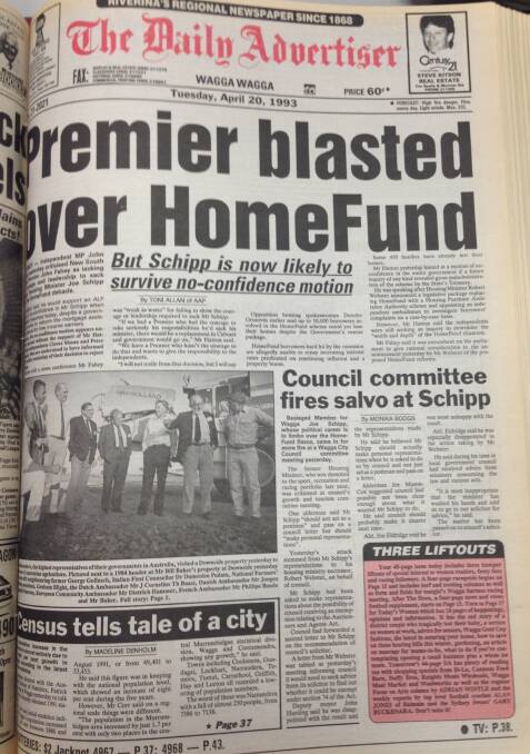 The front page of The Daily Advertiser on April 20, 1993.