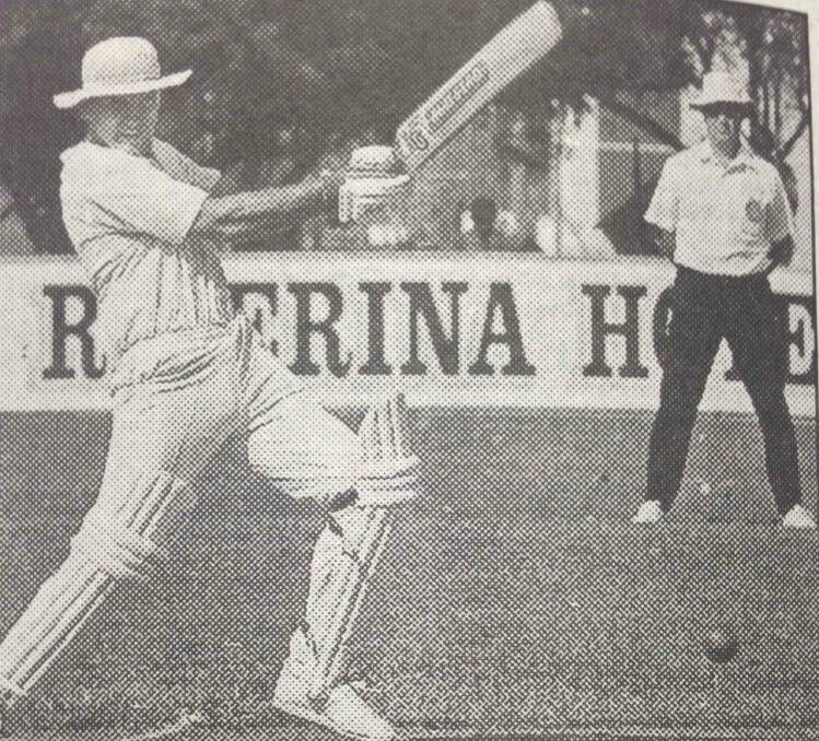 Leagues Club all-rounder Frank Griggs cuts the ball through the covers in the preliminary final against Robertson Oval.
