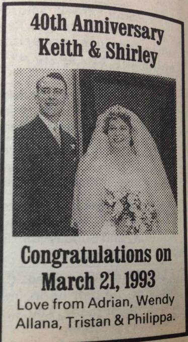 Happy wedding anniversary, Keith and Shirley.