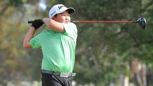 Jefferson Fan, 11, from Pymble just after teeing off. Picture: Kieren L Tilly