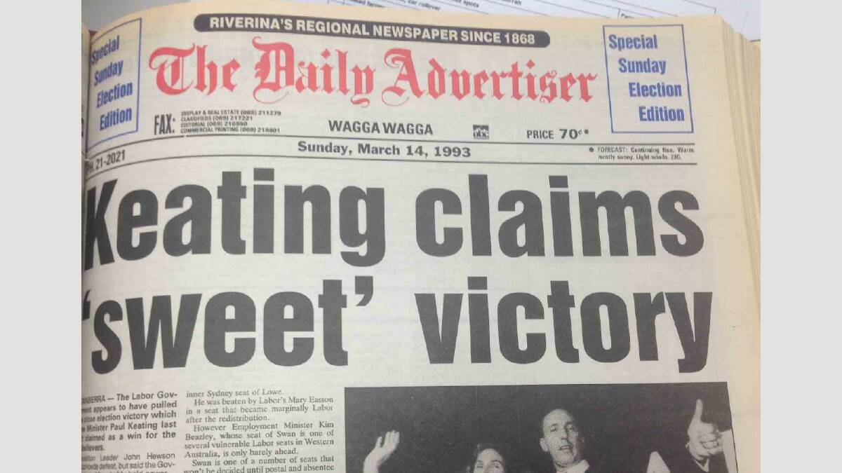 The front page of of a special Sunday edition of The Daily Advertiser on March 14, 1993.