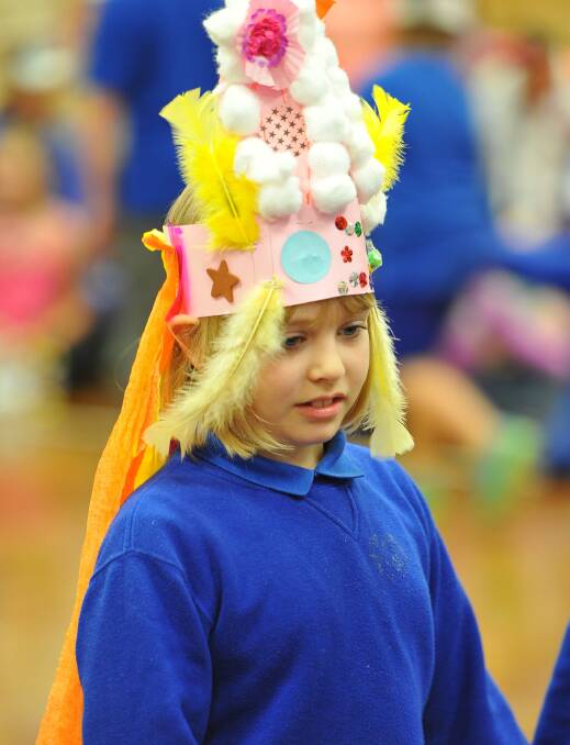 Laura Houghton, 7, at the Tolland Public School Easter hat parade. Picture: Kieren L Tilly