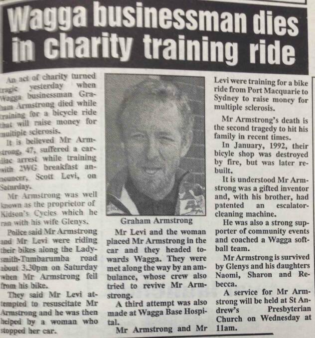 Wagga businessman Graham Armstrong passed away after a suspected heart attack while training for a charity ride for MS.