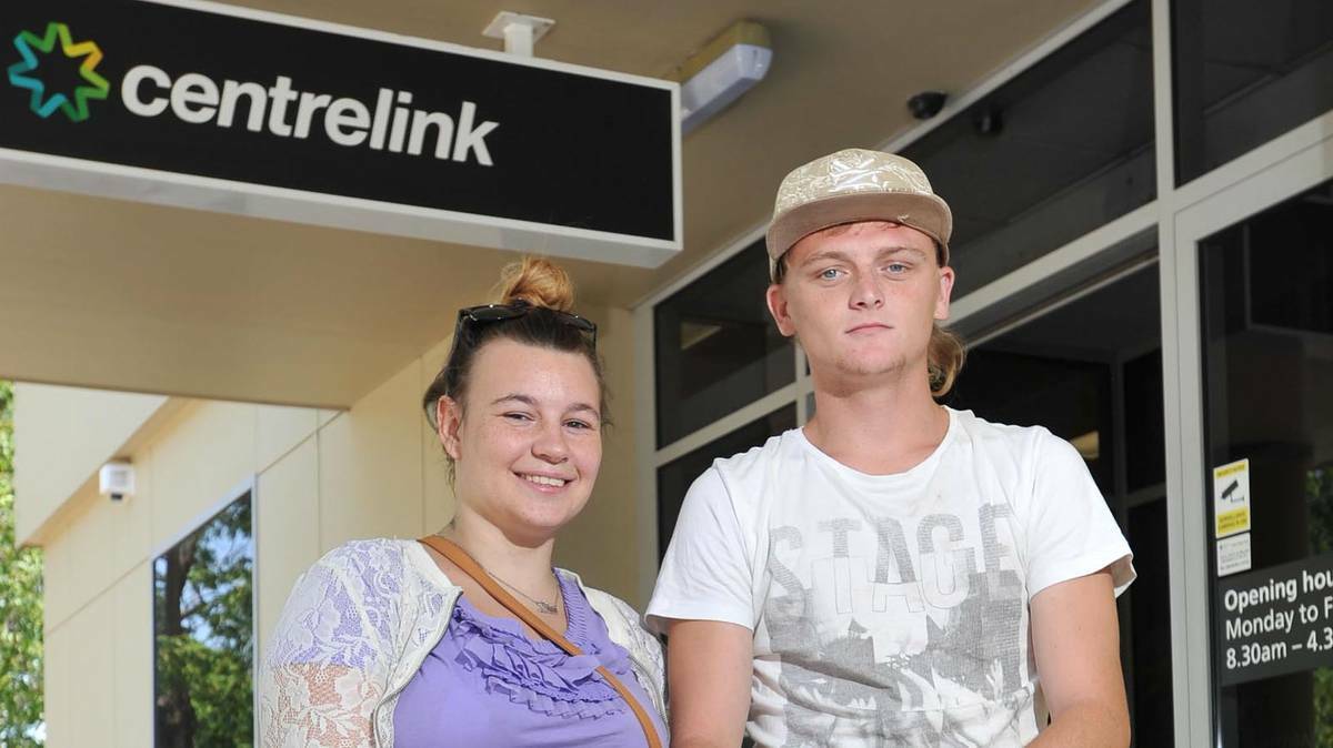  Travis Walsh (right), 20, is concerned the federal government's proposal to see welfare recipents work for the dole may create a cheap labour force instead of pushing people to maintain focus on gaining paid full-time employment. He is pictured with partner Lisa Rudd, 18. Picture: Michael Frogley