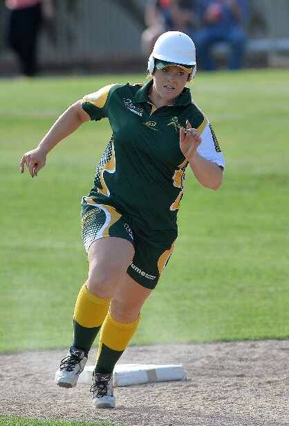 A GRADE: Leah Gilmour rounds second base on her way to a home run which brought two other batters home and sealed the win for South Wagga. Picture: Michael Frogley