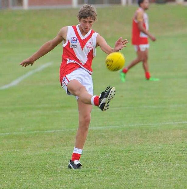 CAK's Harry Perryman in the Charity Shield game between Collingullie-Ashmont-Kapooka and Billabong Crows at Narrandera. Picture: Kieren L Tilly