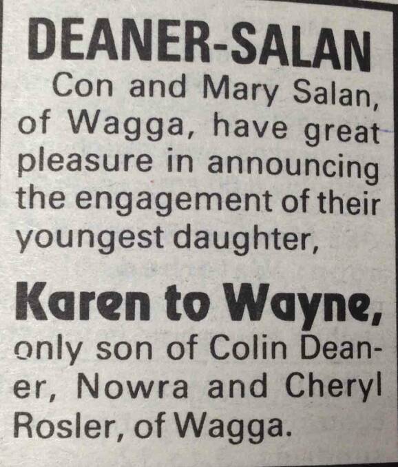 Congratulations on the engagement, Karen and Wayne.
