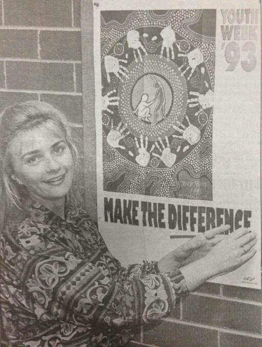Youth officer with Youth Access Wagga, Angela Samuels, displays one of the Youth Week 1993 posters.