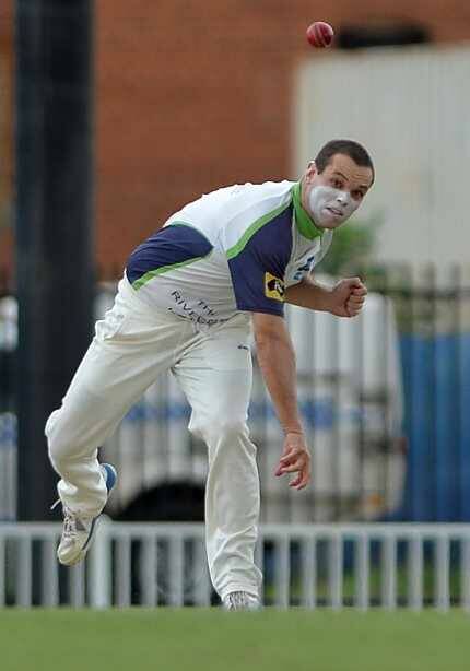 Jon Nicoll bowls for Wagga City during the South Wagga v Wagga City game at Robertson Oval on Saturday. Picture: Michael Frogley