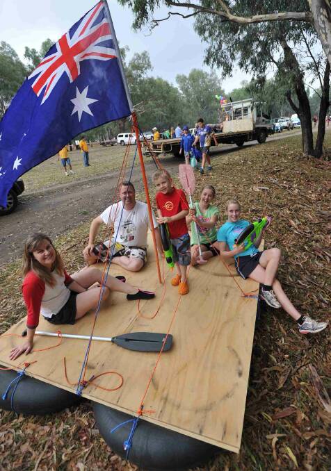 The Moore family - Tania, Stephen, Connor, 5, Taylor 12, and Chevaugn, 13 - from Griffith with their gumi. Picture: Michael Frogley