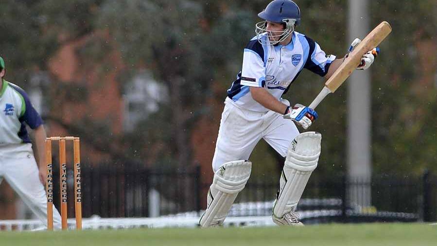 South Wagga's Matt Bee turns one down the leg side and sets off for a run during the South Wagga v Wagga City game at Robertson Oval on Saturday. Picture: Michael Frogley
