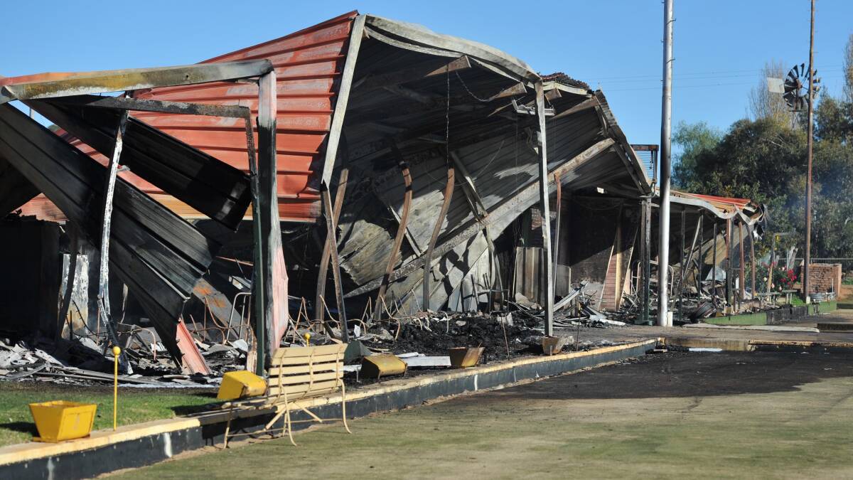 DESTROYED: Only remnants remain of the Ardlethan Bowling Club following a fire on Sunday night. Picture: Michael Frogley