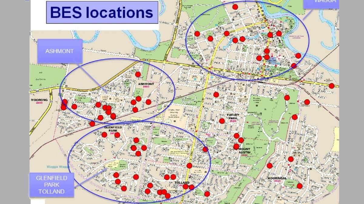 Break and enter locations across Wagga in the last four weeks. Image: Wagga police.