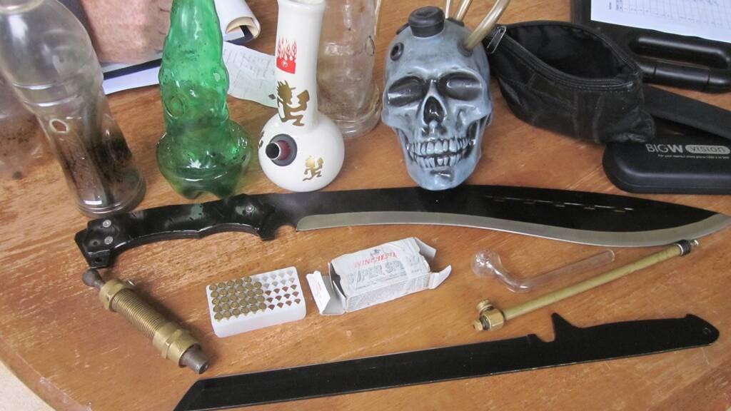 A homemade firearm, ammunition, machete and drug paraphernalia were located at a home north of Adelaide. A traffic stop in Wagga last week led to a search warrant being executed at the Elizabeth North property.