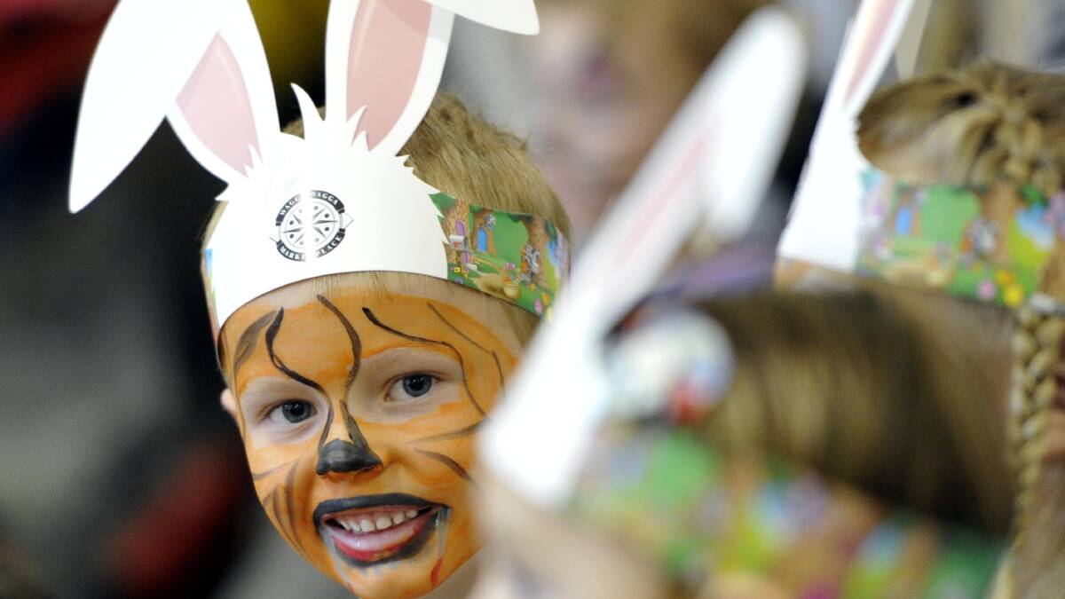 Five-year-old Ari Cook of Wagga gives the Easter bunny a run for his money. Picture: Les Smith