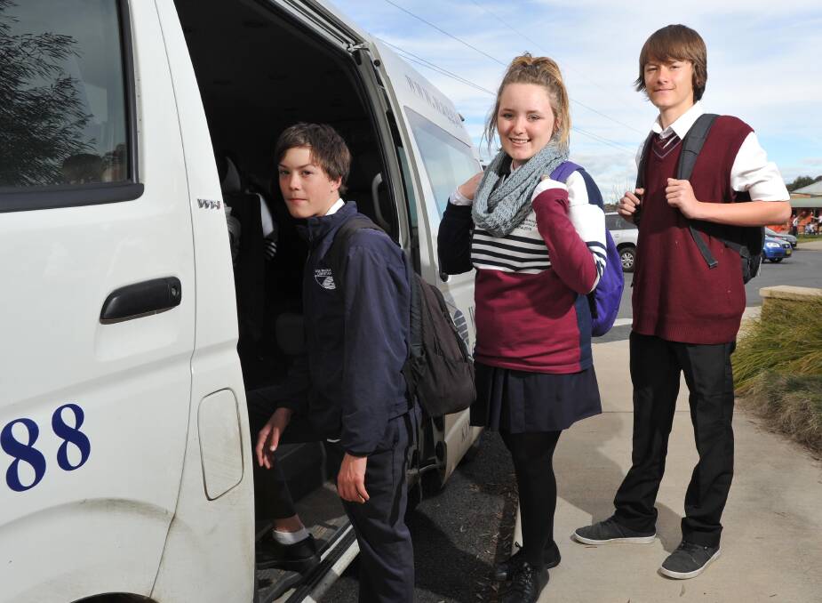 Sean (left) and Steph Wilson, from Cootamundra, and Chris Burney, from Bethungra, have to leave home early to attend classes at Wagga Christian College. Picture: Laura Hardwick