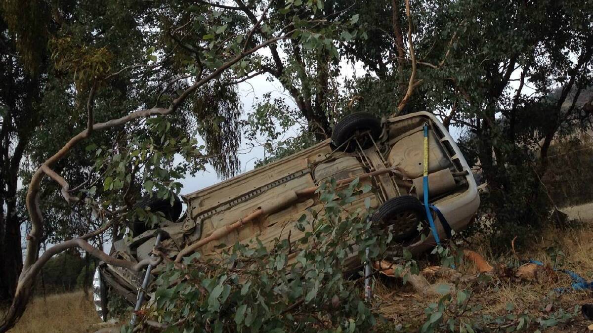 WRECKAGE: The scene of the single-vehicle accident on Gocup Road, near Tumut, which claimed the life of an 81-year-old Gundagai woman on Saturday. Picture: Andrew Roberts