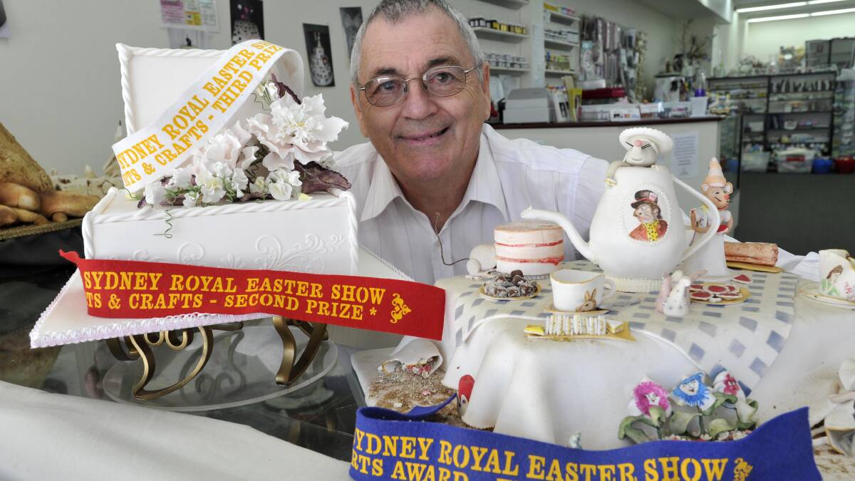 Ken Robertson of HD Cake decorators received placings at the Sydney Royal Easter Show for his cakes. Mr Robertson was one of sixty people allowed in the arts and crafts pavilion when the royal couple visited on Friday. Picture: Les Smith

