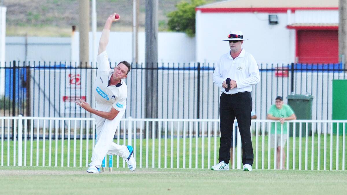 STEAMING IN: Victorian bowler Chris Tremain sends down another delivery at Robertson Oval yesterday as the Bushrangers finish day one on top. Picture: Kieren L Tilly