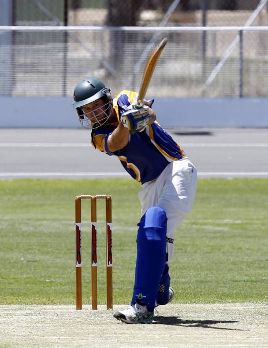 OVER THE TOP: Kooringal Colts batsman Ben Webster sends a ball flying at the Wagga Cricket Ground before having a big impact with the ball in the Colts' narrow win.