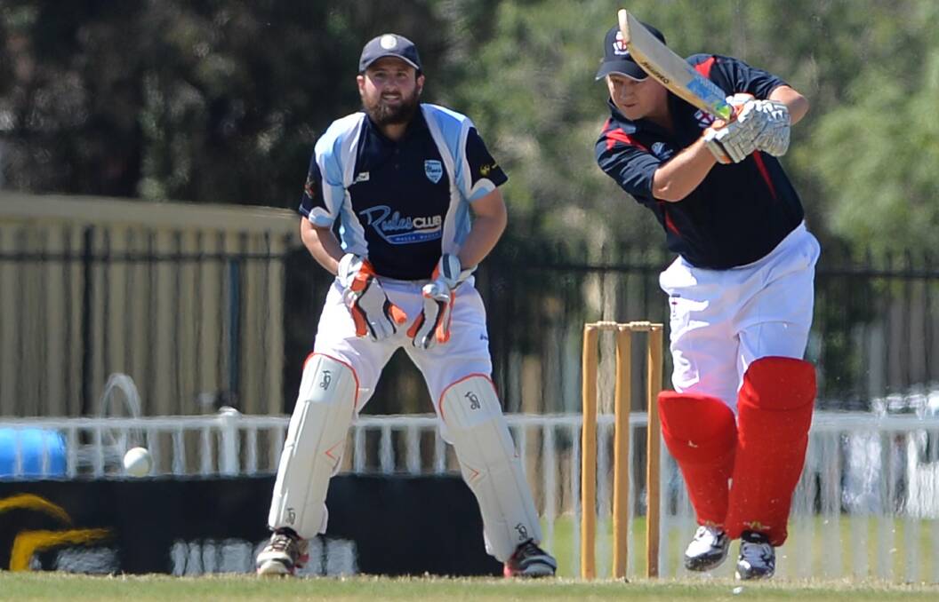 RUNS THERE: Saint Michaels' Martin Loy plays off the bat foot in his team's heavy loss to South Wagga on Saturday.