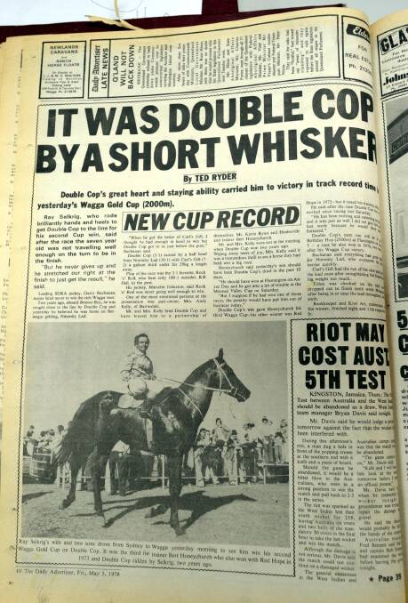 How The Daily Advertiser reported Double Cop's second win in the Wagga Gold Cup in 1985.