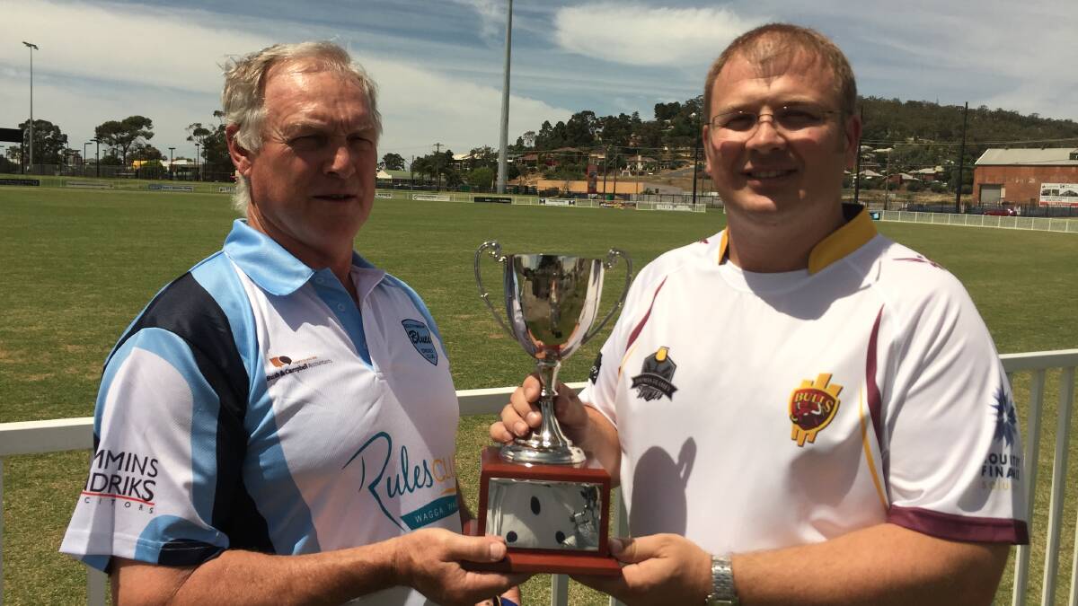 NEW VENTURE: South Wagga president Chris Smith and his Lake Albert counterpart James Samuelson are both out to take home the Larkins, Mumford and Rogers Memorial Cup today.