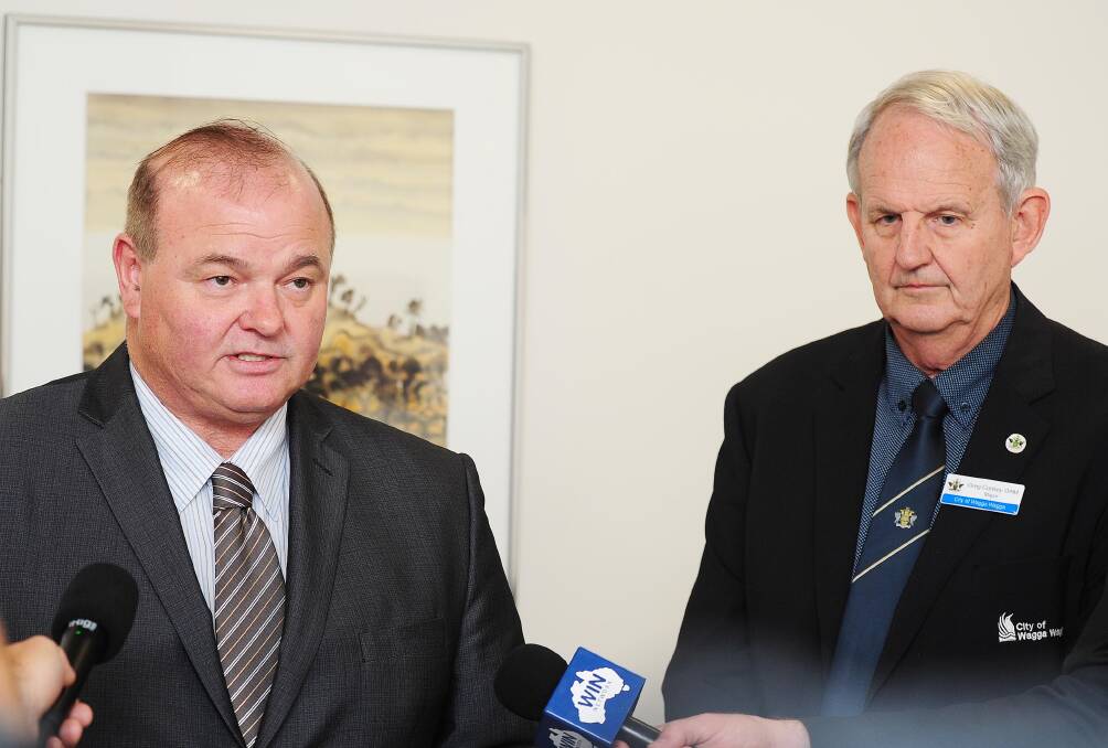 Council general manager Alan Eldridge and mayor Greg Conkey in November.