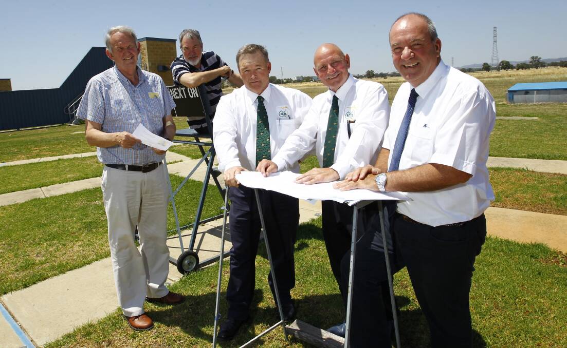 Wagga mayor Greg Conkey, Grant Luhrs from Stone the Crows Festival, Australian Clay Target Association (ACTA) president Rob Nugent, ACTA executive Tony Turner and Wagga MP Daryl Maguire. Picture: Les Smith
