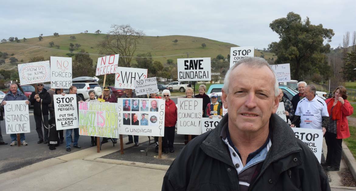 John Knight and Save Gundagai Shire protesters outside South Gundagai polling booth at July's federal election.