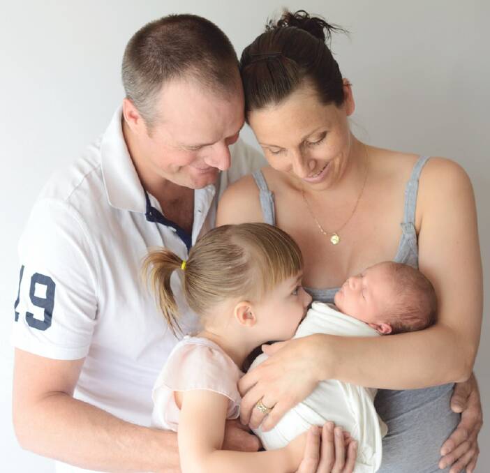 HAPPY FAMILY: Parents Simon and Jacinta Schliebs with two-year-old daughter Peyton and 4-month-old Emmett. Picture: b.art.on Photos
