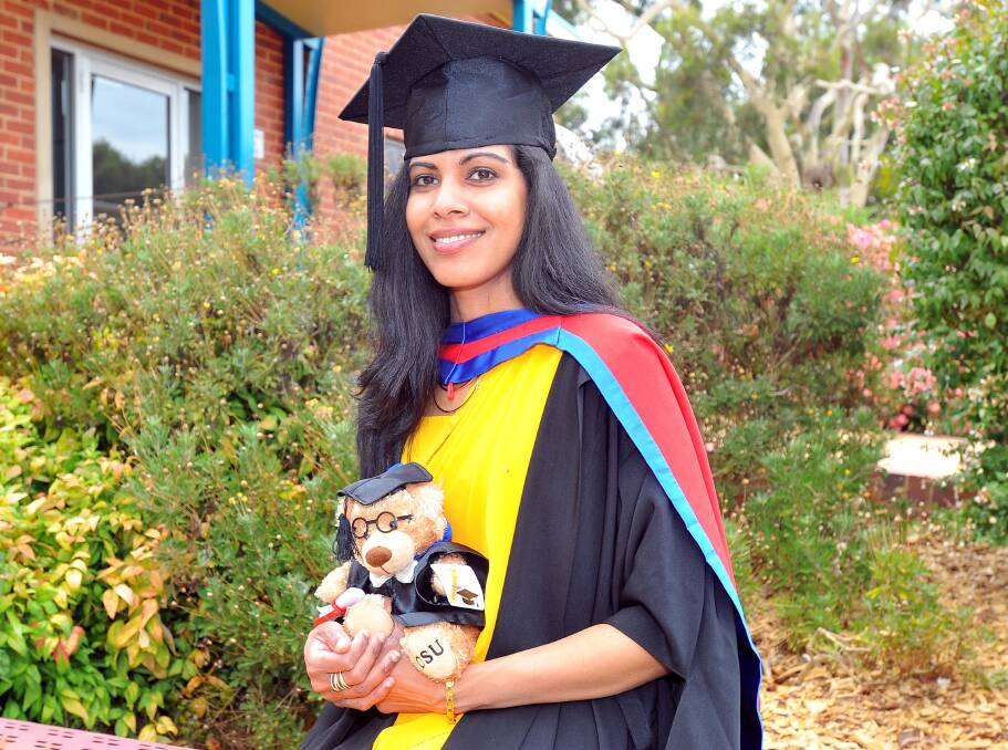 OVERJOYED: Nilu Withana from Melbourne graduated from Charles Sturt University on Tuesday morning with a business degree.