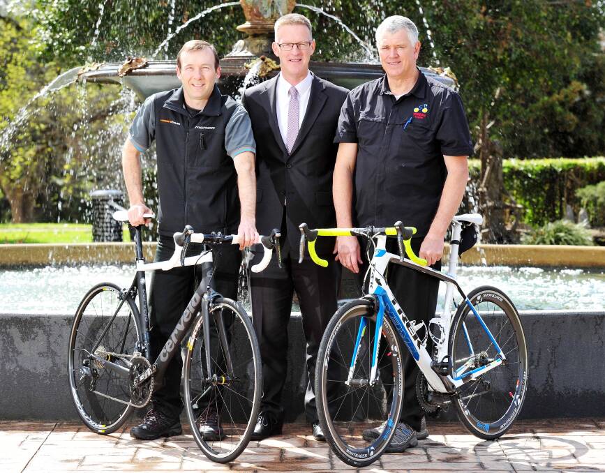EVENT SUCCESS: Kidsons Cycles' Geoff Hale, chairman of the organising committee Phil McIntosh and Morgan Street Cycles' Rob Housden at the Gears and Beers festival 2015.