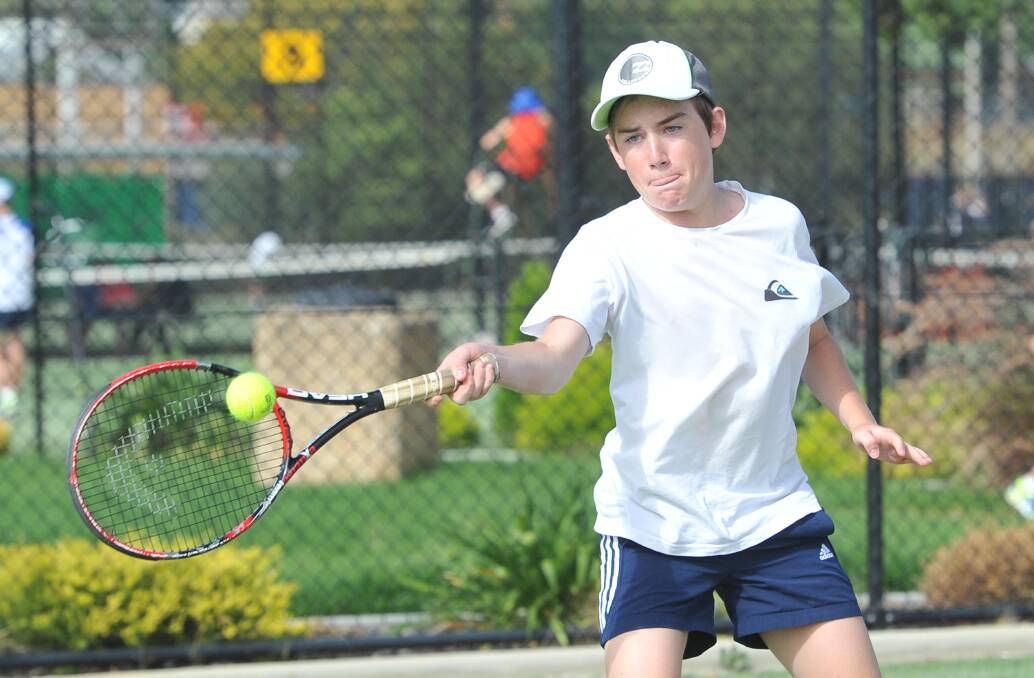 POWER PLAY: Matt Howe, 14, is a picture of concentration at the Jim Elphick Tennis Centre. Picture: Laura Hardwick