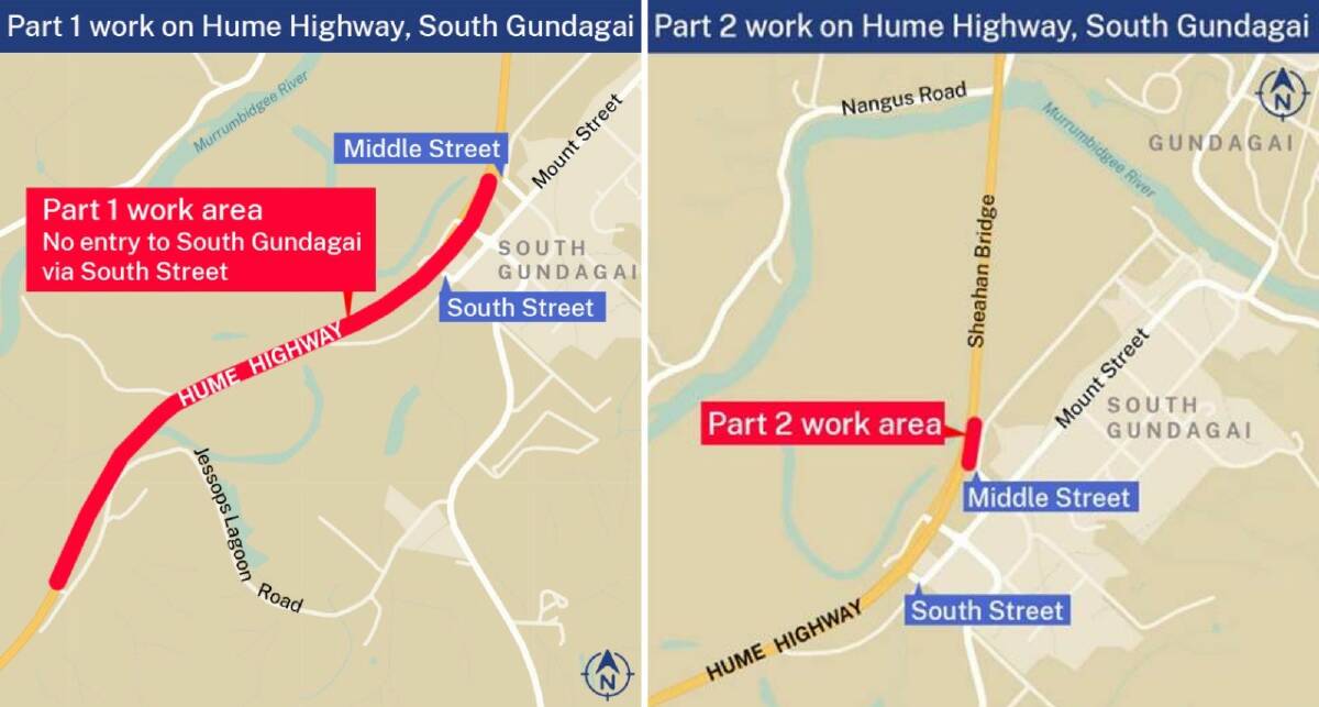 The two areas of work on the Hume Highway at South Gundagai. Pictures by Transport for NSW