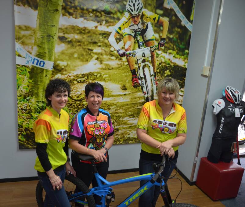 HAPPY TREE HUGGERS: Fiona Bruce, Paula Housden and Sondra Hodges will  tackle the Wagga 6 Hour Enduro for the first time on Sunday. Picture: Declan Rurenga