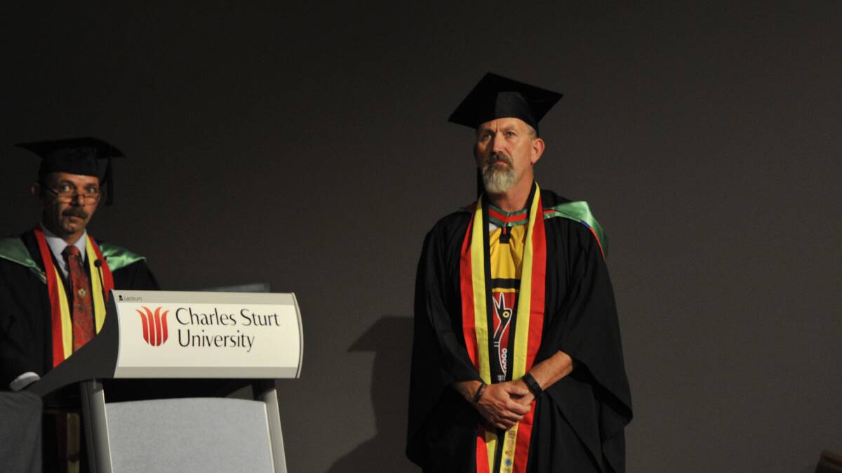 LEARNED MAN: Wagga's Mark Saddler is among the first to graduate from a Wiradjuri language course at CSU.