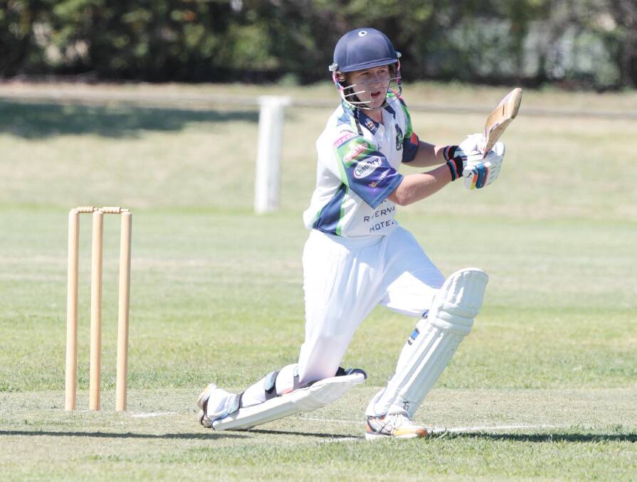 WHAT A SHOT: Daniel Rafter looks on after hitting the ball down the ground for Wagga City in a under 16 match.