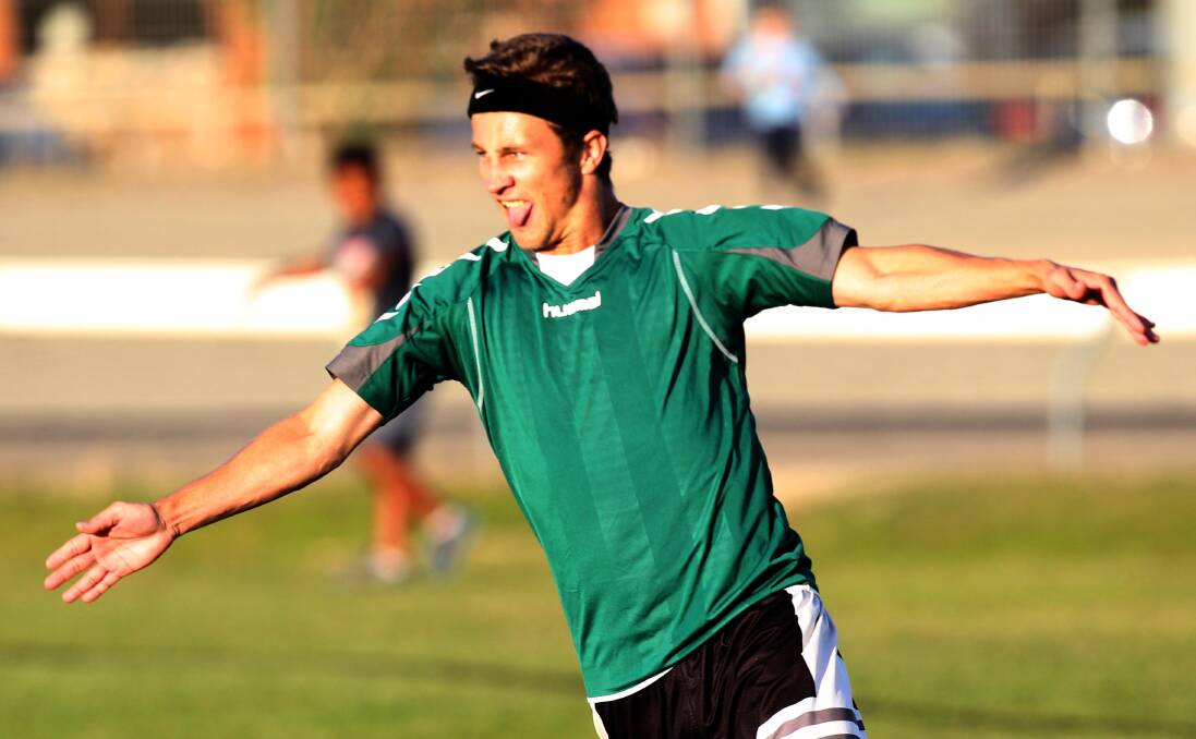 South Wagga's Duran Cox celebrates after scoring in last week's win over Lake Albert.