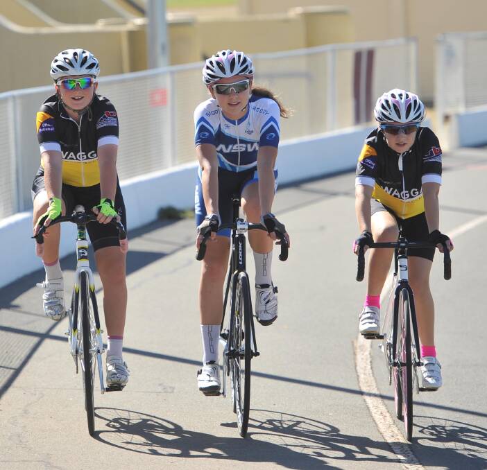 TALENTED TRIO: Celebrating their recent success at state and national level are young Wagga cyclists Rebel Brooker, Kate Vickers and Bronte Stewart. The trio are flying the flag for women's sport. Picture: Laura Hardwick