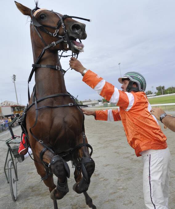 ON THE RISE: Leeton Harness Racing Club has increased the prize money for the MIA Breeders Plate to $40,000, up $10,000 from when Rich Virgin, pictured with driver Phil Maguire won the feature in 2014.