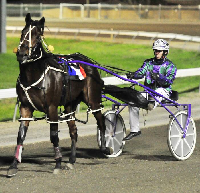 WINNING RETURN: Young reinsman Reece Maguire comes back a winner with Reward For Effort following a win in the Plumbtec Wagga Pace at Wagga's harness racing meeting on Saturday night. Picture: Kieren L Tilly
