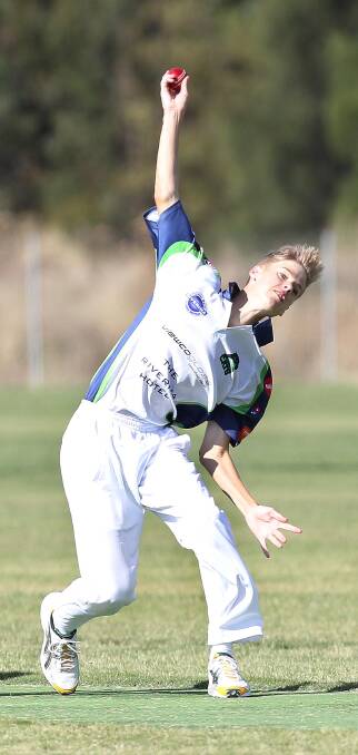 STEAMMING IN: Connor Higgins in his delivery stride as he charges in for Wagga City at Parramore Park on Saturday.